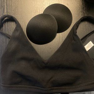 Aerie Black (M) Ribbed Plunge Sports Bra